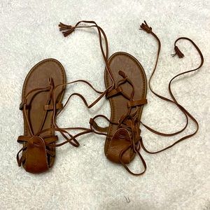 Brown wrap around ankle sandals